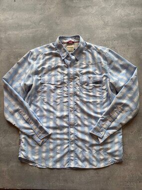 Simms Mens Long Sleeve Plaid Button-Up Shirt Blue/White Size Medium Fishing Outd